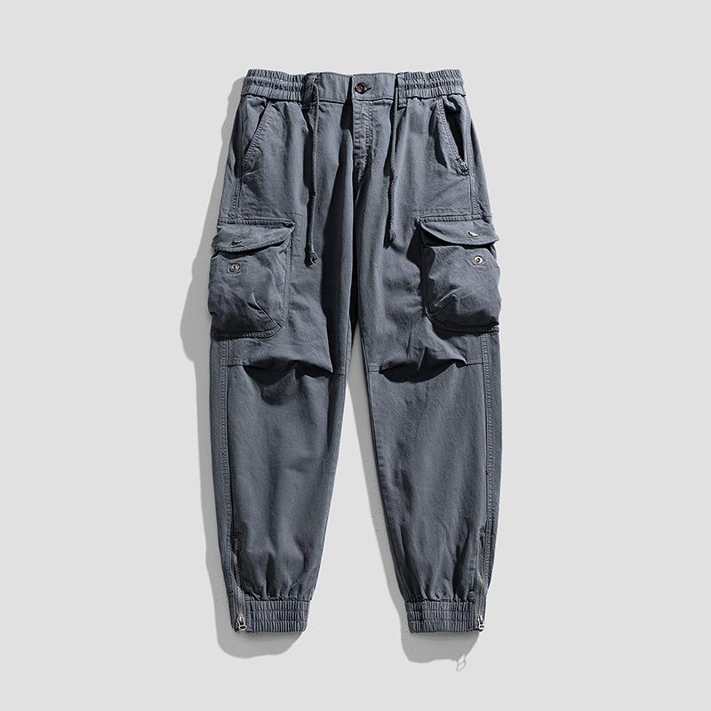 Men's new Japanese vintage minimalist multi-pocket work pants for slim fit
