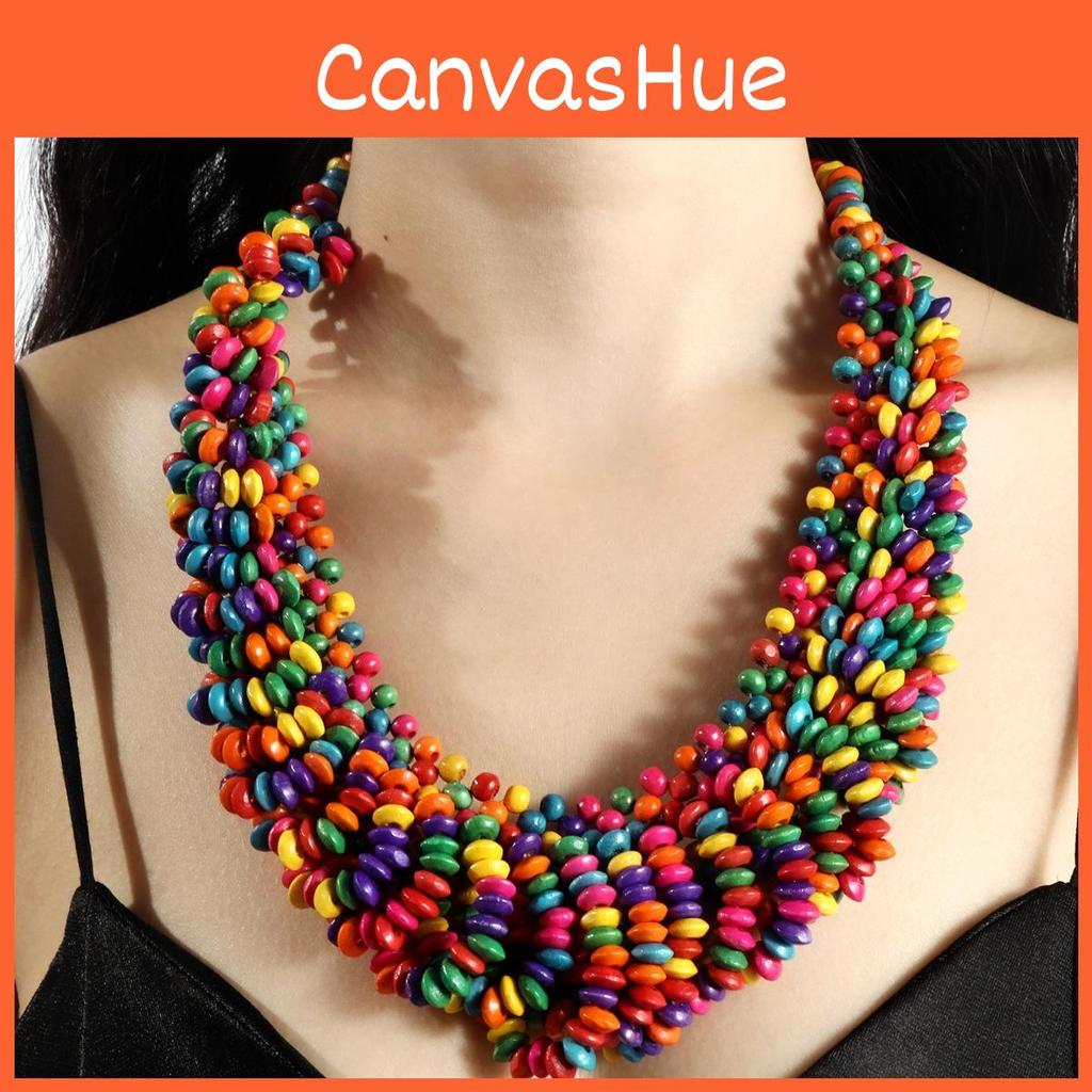 Colored Creative Wooden Bead Woven Necklace Neck Accessories For Gift Holiday
