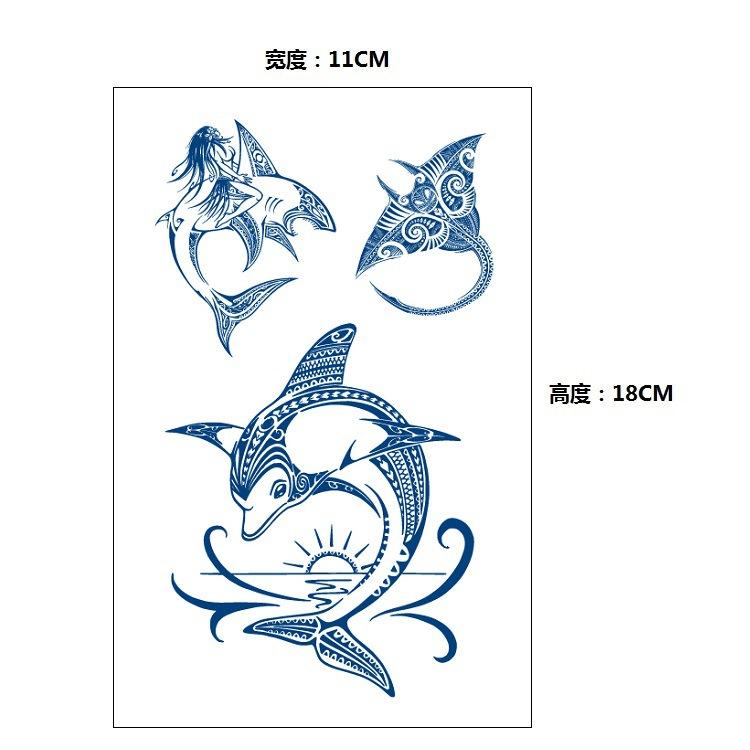Gradual Change Herbal Fashion Personality Japanese Wave Whale Waterproof Simulation Long Time Does Not Fade Tattoo Sticker