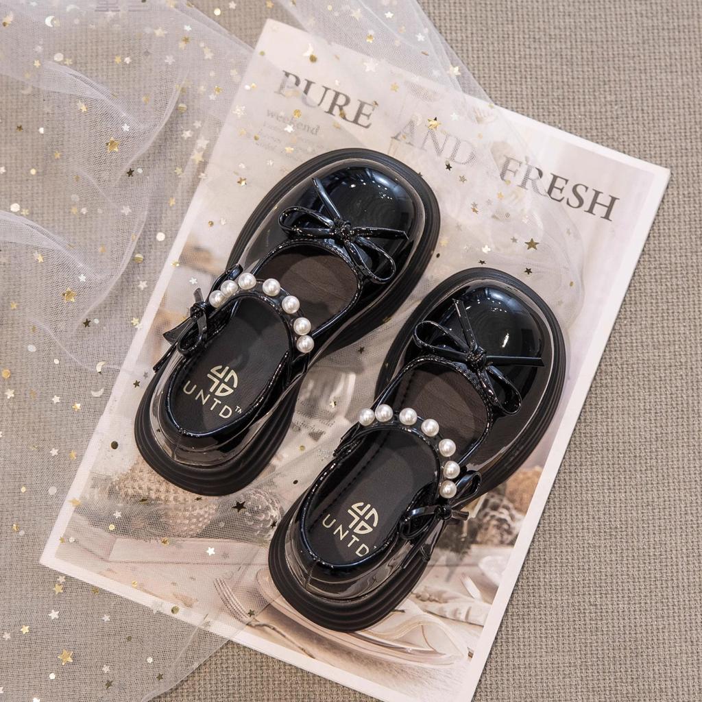 Girls Black Mary Jane Leather Shoes Spring Autumn Princess Casual Flats For Little Kids