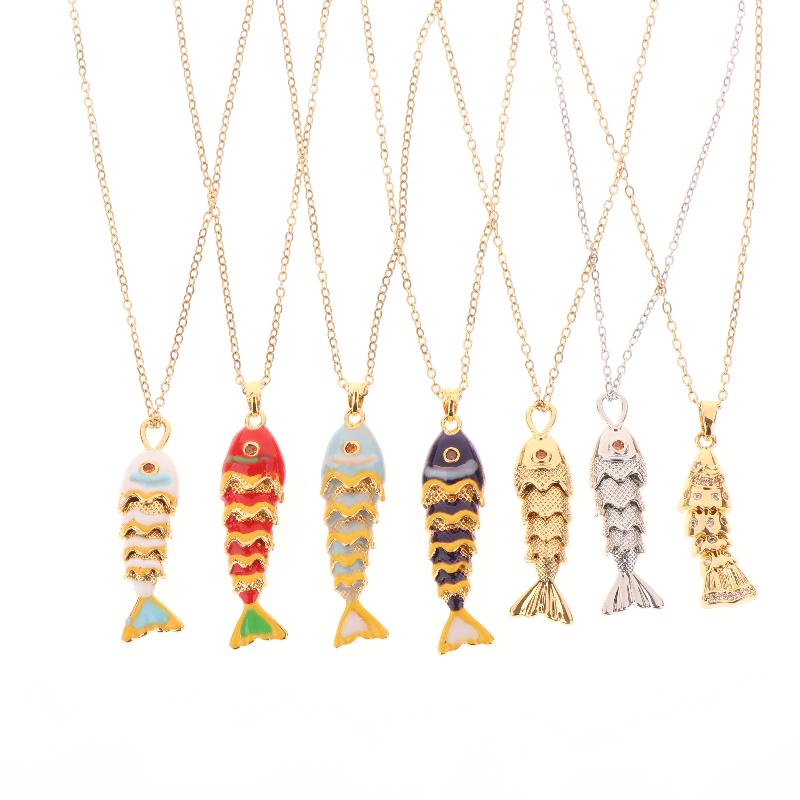Collar con colgante de pez colorido de la serie Verano Océano, joyería de pez dorado moderna personalizada, regalo