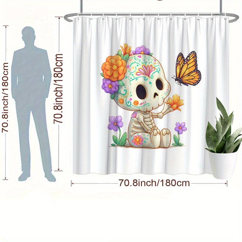 Colorful Calavera Skull Shower Curtain Day of the Dead Boho Floral Butterfly Art Bathroom Liner Decoration Curtain Decor