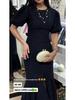 2026 Women's European & American Round Neck Short Sleeve Tweed Slimming Waist Dress