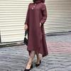 Womens Muslim Dress Islamic Clothing Long Sleeve Round Collar Solid Color Maxi Dresses Plus Size S-5XL
