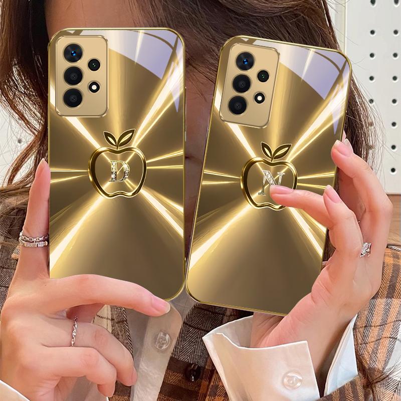 The golden letter "D" For Samsung A 01 52S A04 A05S A10 A12 A13 22 23 24 36 42 M02 Note 10 20Ultra 8 9 Golden glass phone case