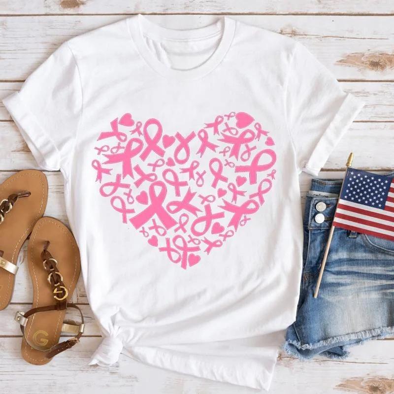 New Awareness Heart Print Tshirt Unisex Fashion Sleeve Casual Summer Tops Tees