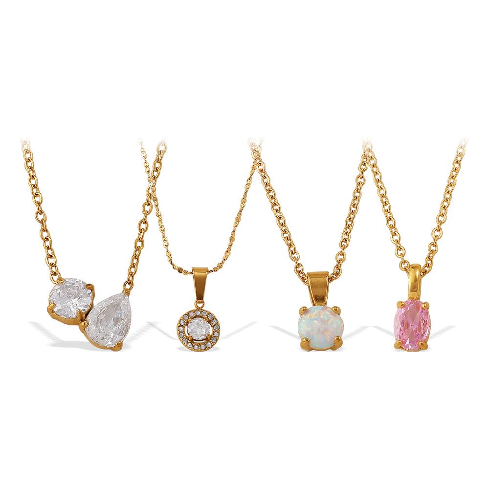 Fashion Sweet Wind Inlaid Zircon Color Necklace Stainless Steel Gold-Plated Light Luxury Versatile Collarbone Chain
