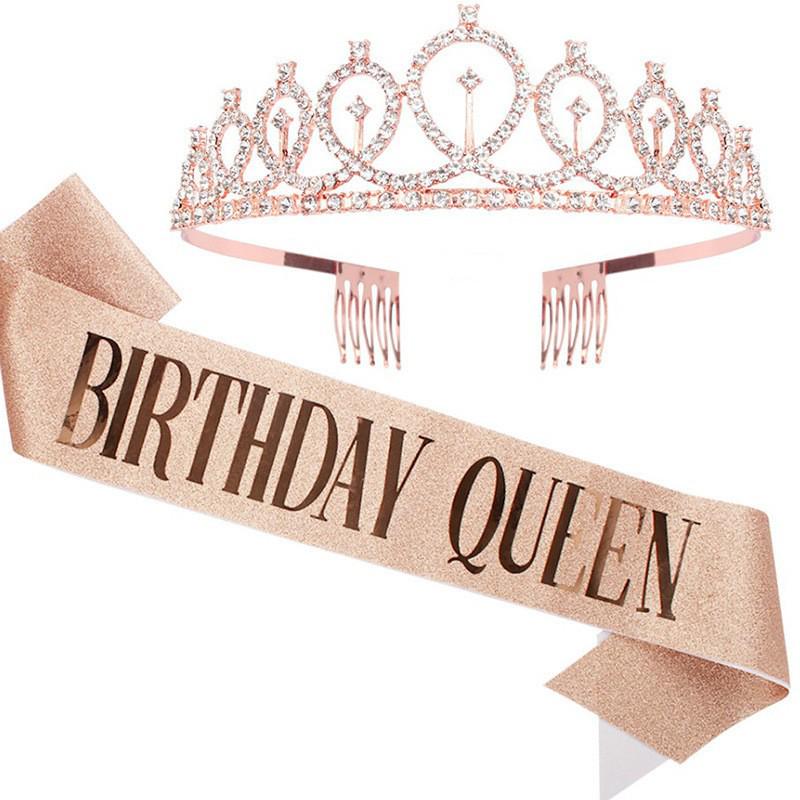 Set de Corona Brillante con Correa para el Hombro y Diadema para Niñas Cumpleañeras