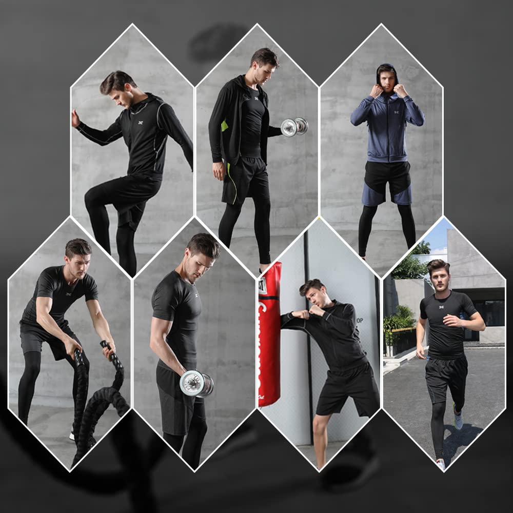 Ademe Running Compression Sports Long and Tights Men's 4-Piece Set Hoodie, Sleeves, Shorts,