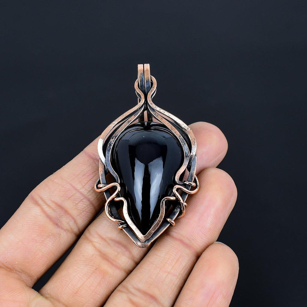 Black Eye Obsidian Pendant Handmade Gemstone Jewelry, 999 Copper Wire Wrapped Pendant ,Unique Design Jewelry Pendant