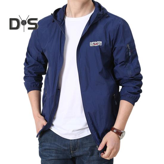 

Мужское летнее солнцезащитное пальто с капюшоном на шнурке и длинными рукавами, анти-УФ-куртка с буквенным принтом и молнией, ветровка 2XL темно-синий