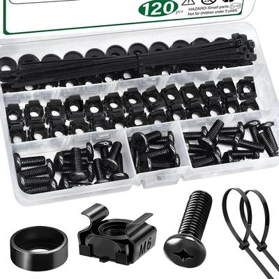 120 pezzi M6 Dado a Gabbia Vite Rondella Fascette Autobloccanti Set Filettatura Metrica per Ripiani Server Armadi Montaggio a Rack Kit Assortimento