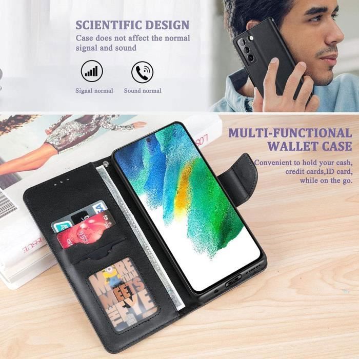 Coque de protection - BOOLING - pour Samsung Galaxy S21 FE - Noir - Synthécuir - Antichoc Souple