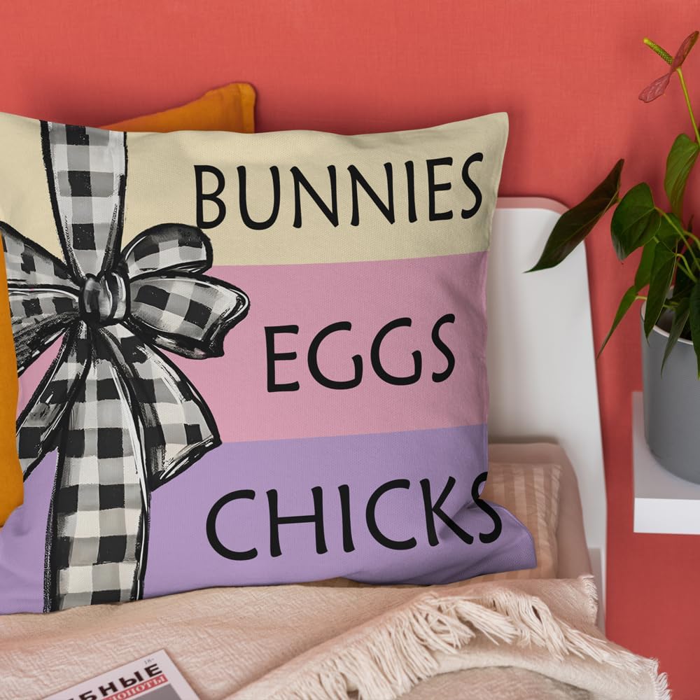 Easter Pillow Covers 18x18 Inch Happy Easter Decor Throw Pillow Covers Easter Bunnies Chicks Eggs Cushion Covers, He Is Risen Cushion Cases
