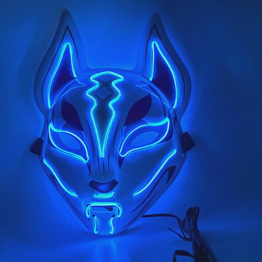LED Glowing Fox Mask - Luminous Anime Cosplay Cat Face for Halloween