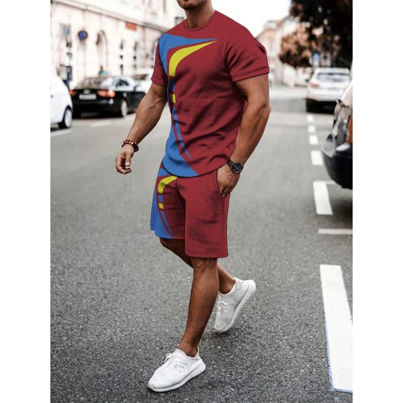 [3D Printed Casual Sportswear Set] 1set Men S Summer Casual Sportswear Set XXS