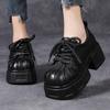Fashion 7CM New Spring Autumn Women Retro Platform Big Toe Genuine Cow Leather Lace-Up British Style Thick High Heel Casual Single Shoes