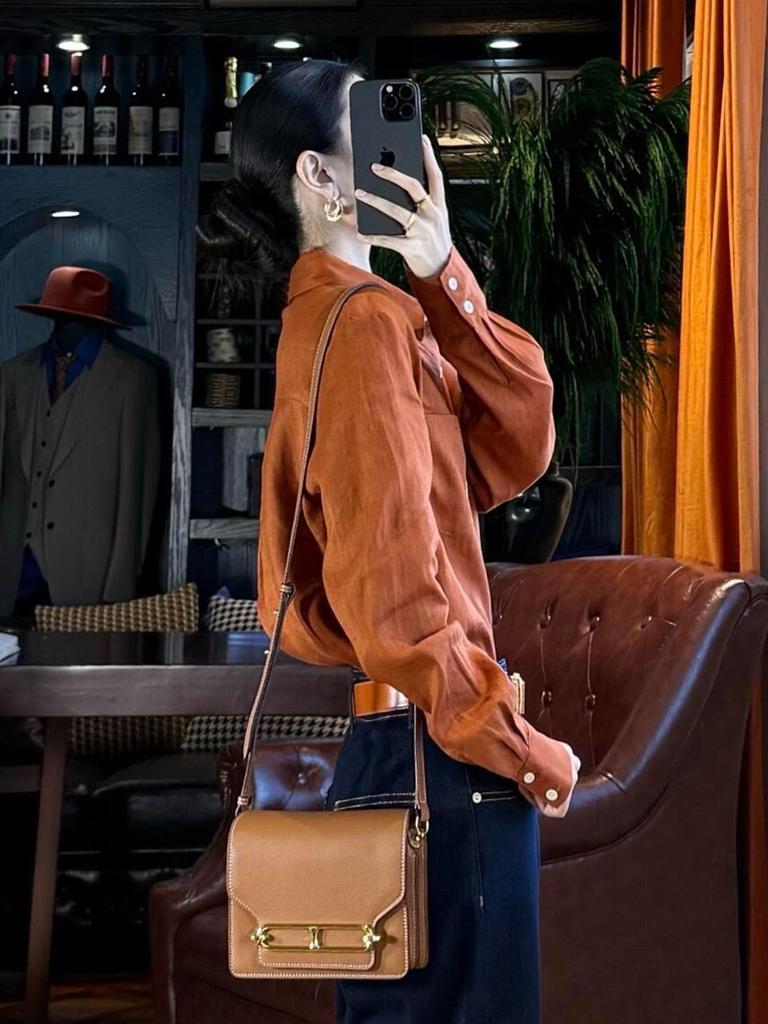 Retro Hong Kong Chic Women's Orange Long Sleeve Shirt - New Autumn Arrival