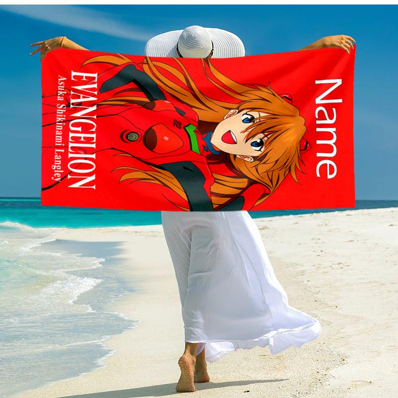 Personalized customized proof beach towel with Asuka Langley Soryu pattern - soft, absorbent, quick-drying, perfect swimming, camping&bathing
