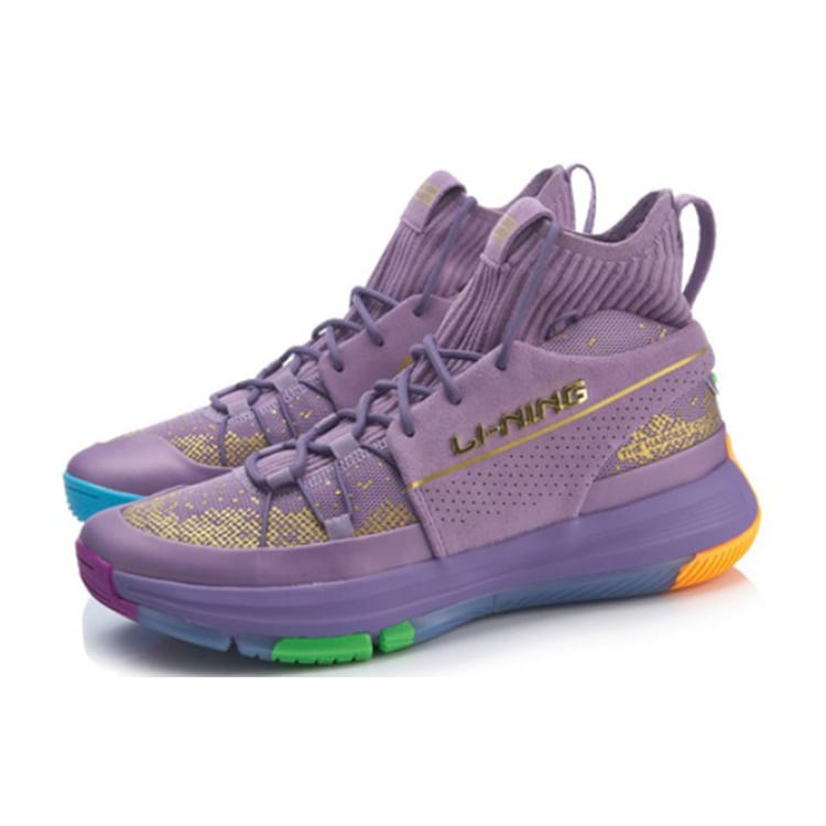Li Ning 937 Fabric Cushioning Slip Resistant Abrasion Resistant High top Basketball Shoes Men's Purple ABPP035-5