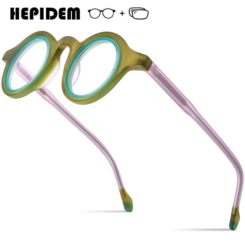 HEPIDEM Progressive Prescription Glasses Anti-Blue Photochromic Myopia Optical Lenses Eyewear Women Acetate Round Eyeglasses 267