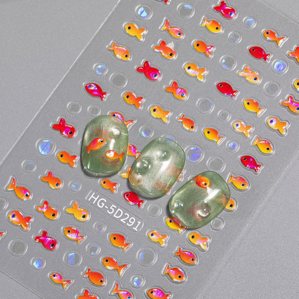 Little Red Fish Jelly Summer Goldfish Carp Ocean Beach Mermaid Sea Shiny Small Koi Soft Relief Nail Art Stickers Manicure Decals