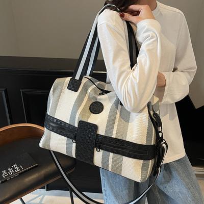 Large Capacity Striped Travel Bag, Short Commute, Hand Carry, Shoulder Oblique Span Fitness Bag, Simple Storage Travel Bag