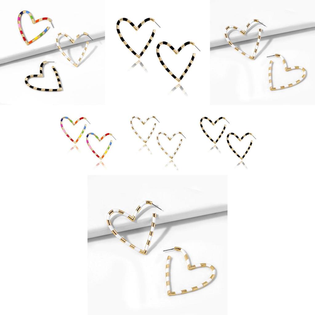Elegant Geometric Heart Earrings For Women Trendy Multicolor Alloy Jewelry