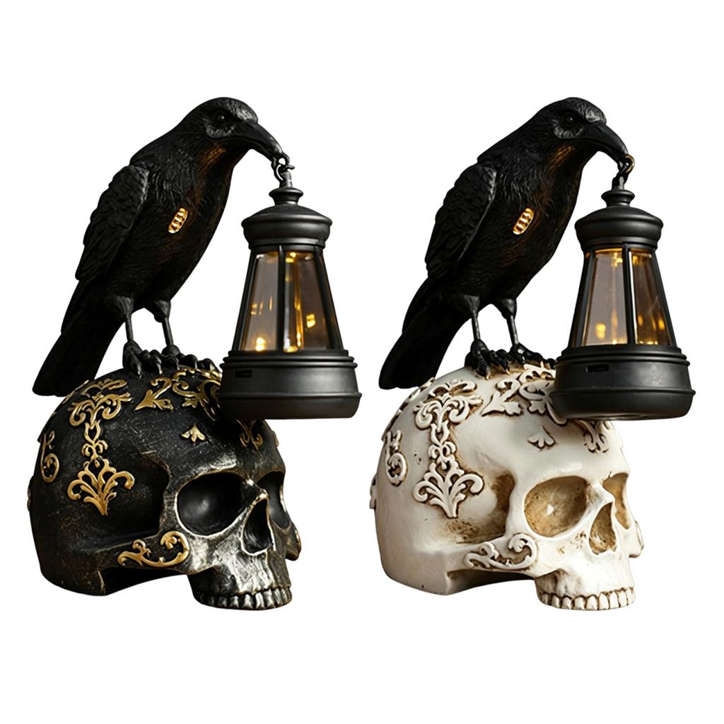 Resin Handcrafted Retro Skull Lamp Halloween Decor Halloween Horrible Light Decoration for Halloween Party and Home Decor