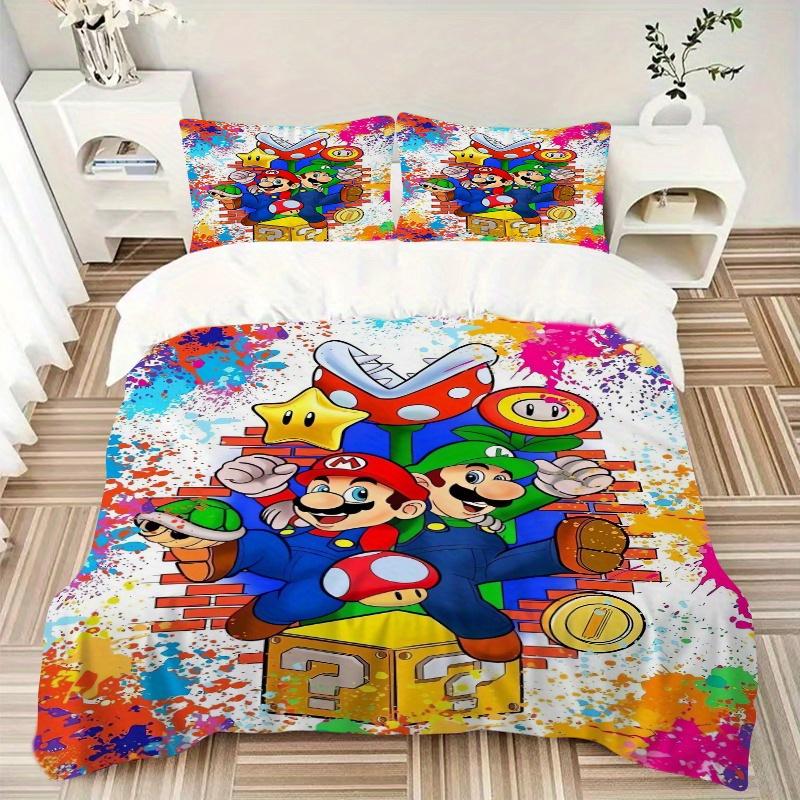 3pcs Happy Super Mario Bros Bedding Set, Including 1 Quilt Cover and 2 Pillow Shams, Without Filling, Soft and Comfortable Home Bedroom Fabric, Fashio