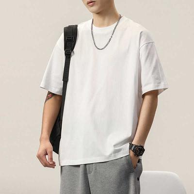 Hundreds of Stretch Solid Color Fit Wrinkle Loose Men's Short-sleeved Fashion Short-sleeved Tops Comfortable Lightweight T-shirt