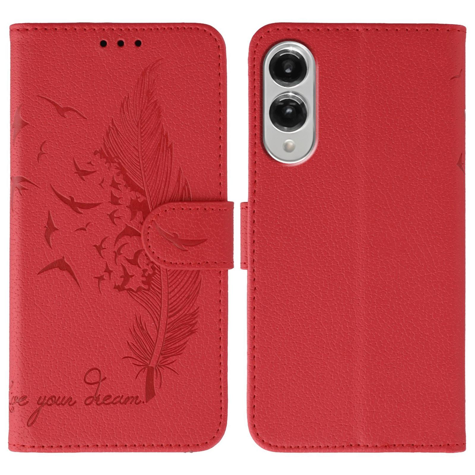

For Samsung Galaxy S25 Edge Case Feather Imprint PU Leather Wallet Phone Cover Red