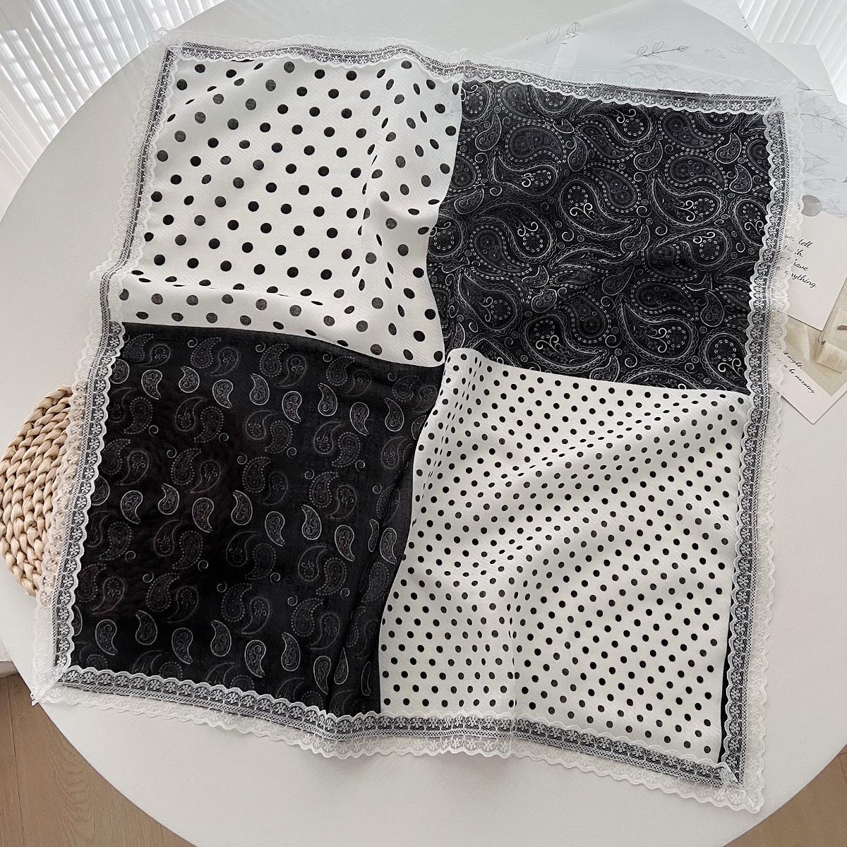 

Красный в горошек кружевной платок с узором «цветок кешью», маленький квадратный платок, шелковый платок, женский, французский ретро, универсальная повязка на голову, шейный шелковый платок 60-60cm