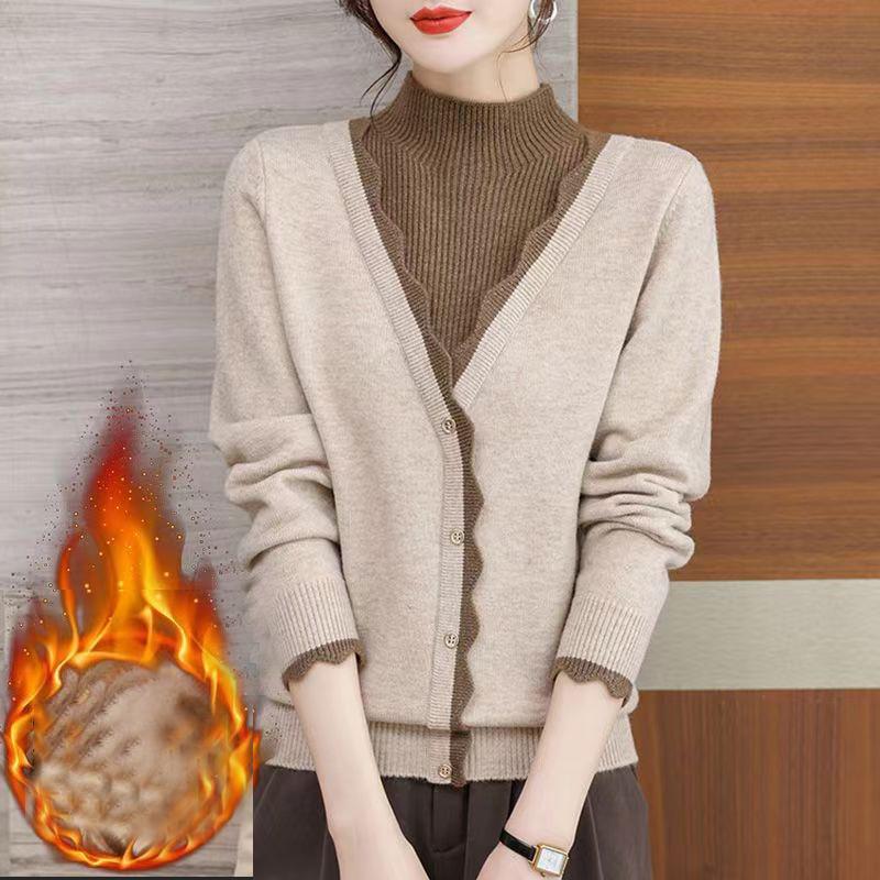 

Вязаный свитер, утепленные и теплые свитера, свитер с половиной высокого воротника, нижний свитер, наряд для мамы, осень и зима XXL