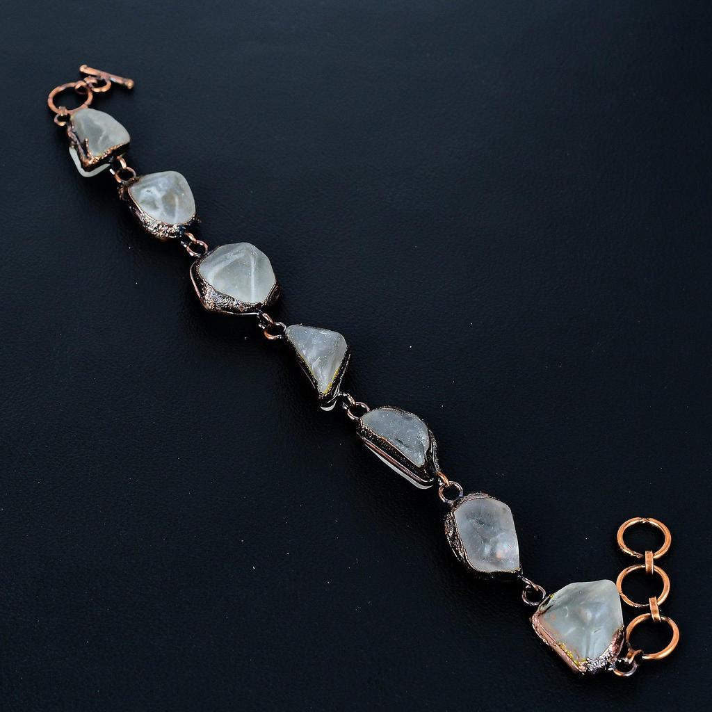Rose Quartz Handmade Latest Design Jewelry Bracelet, Copper Electroformed Gemstone Bracelet, Gift For Mother