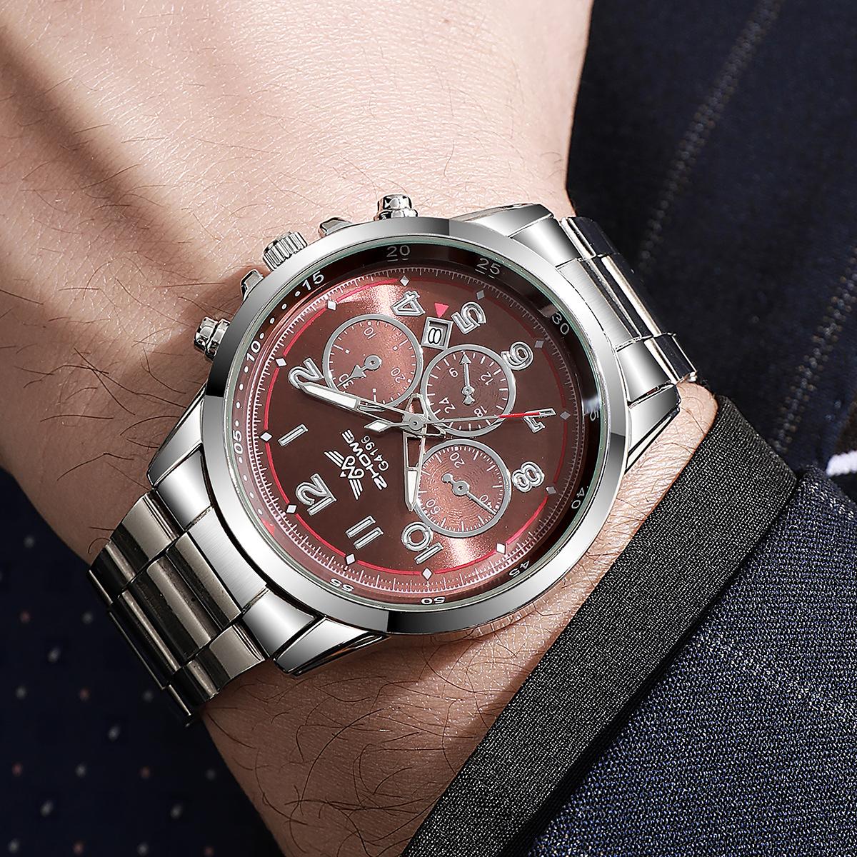 Fashion Business Steel Belt Versatile Silver Multifunctional With Calendar Mixed Scale Men S Quartz Watch