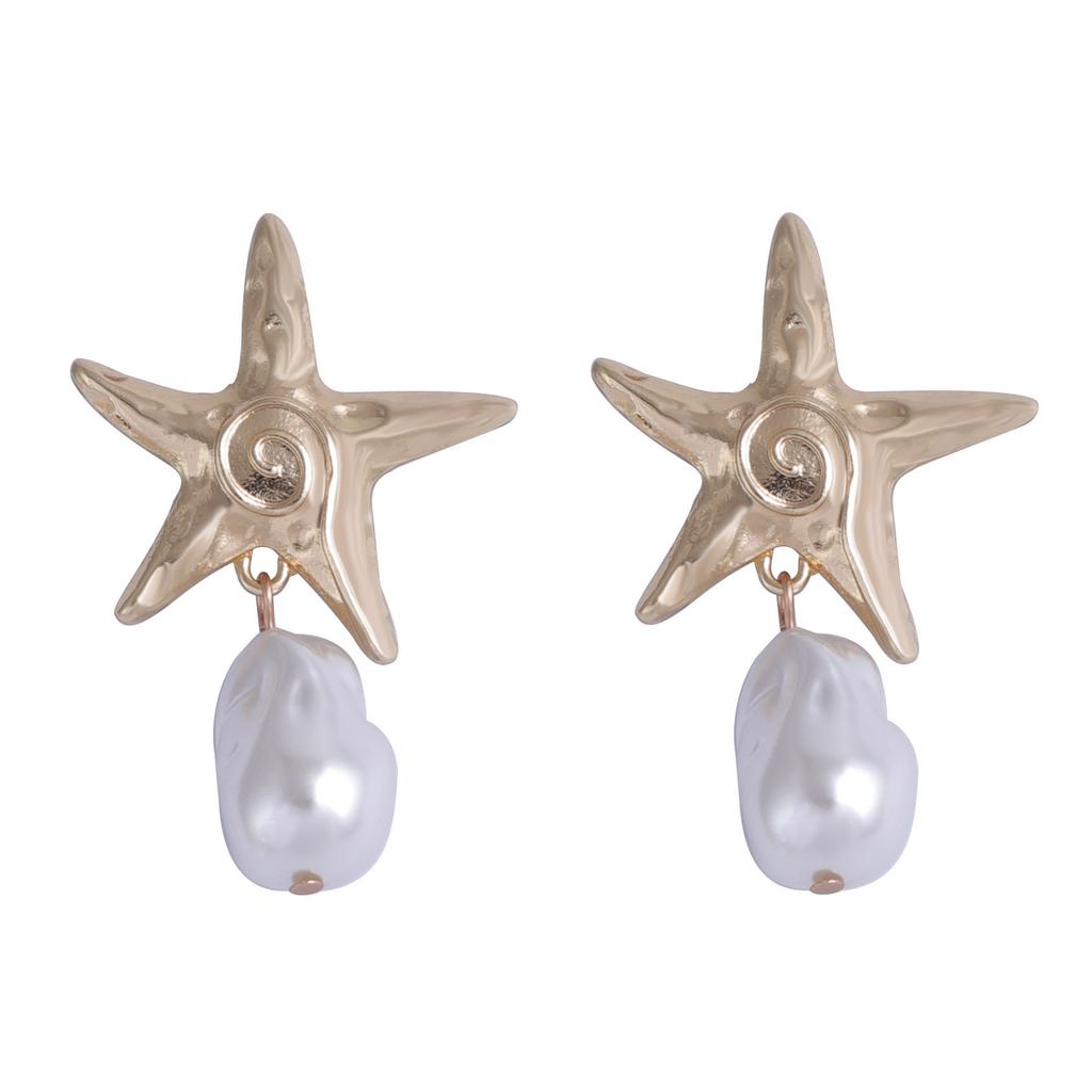 Spring and summer new ocean leisure vacation wind alloy starfish imitation pearl pendant simple fashion versatile earrings