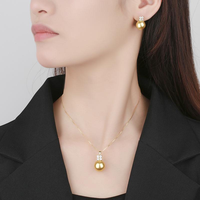 Autumn And Winter Jewelry Copper Bottom Gold-Plated Inlaid Golden Pearl Daily Set 14-12Mm