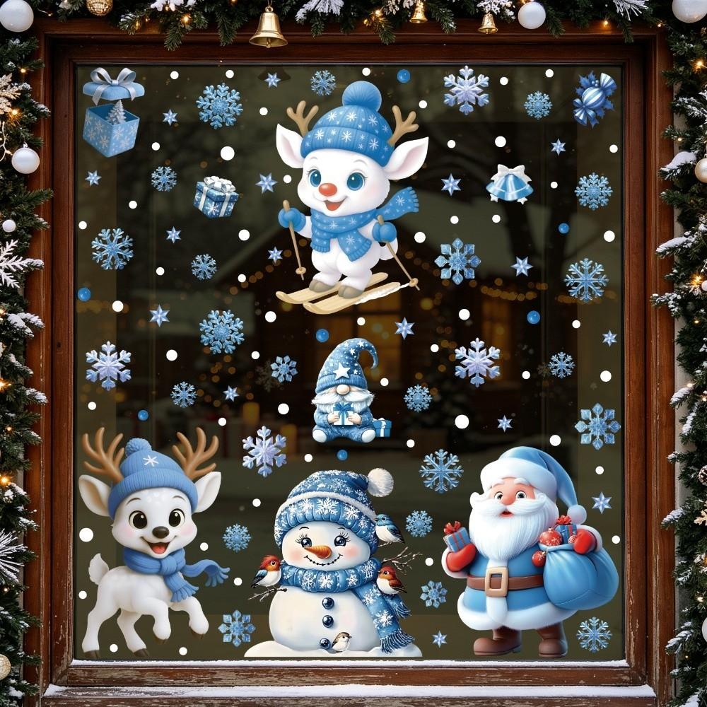 4 Sheets Waterproof Christmas Static Cling Decal Xmas Party Door Stickers Festive Decorations
