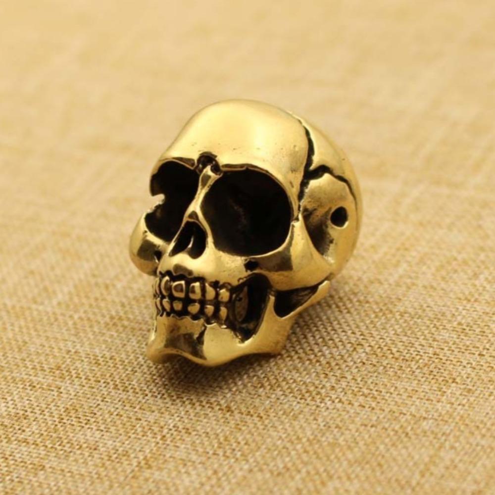Solid Heavy Brass Skull Head Ornament Table Figurines Decorations Copper Punk Hip Hop Home Decors Accessories Bronze Miniatures