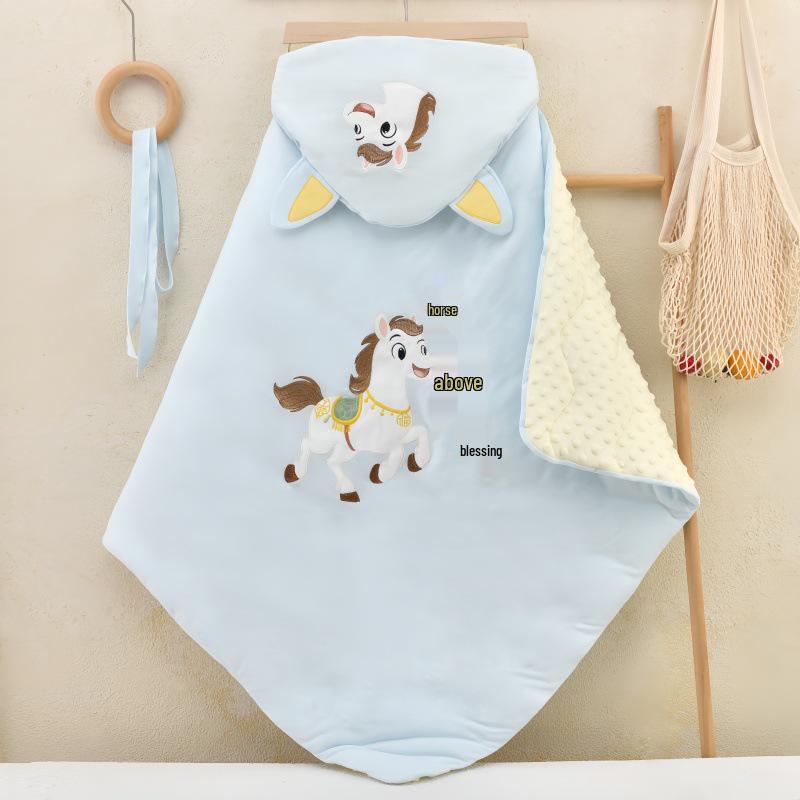 Red Year of the Horse Baby Swaddle - Autumn/Winter Bean Velvet, Padded Newborn Receiving Blanket. 90x90 cm