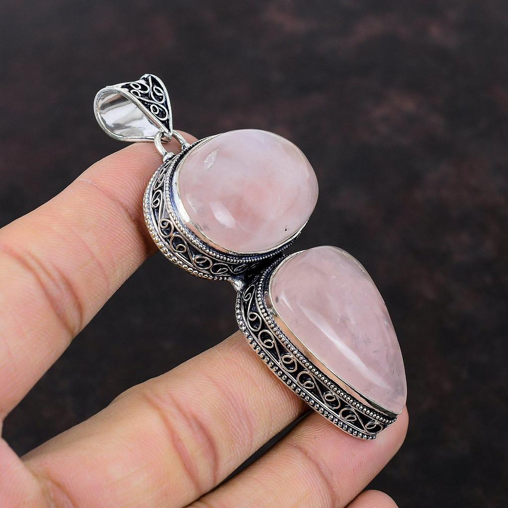 Rose Quartz Gemstone Pendant Unique Jewelry Vintage Pendant 925 Sterling Silver Pendant Handmade Elegant Pendant Silver Jewelry Gift For Him