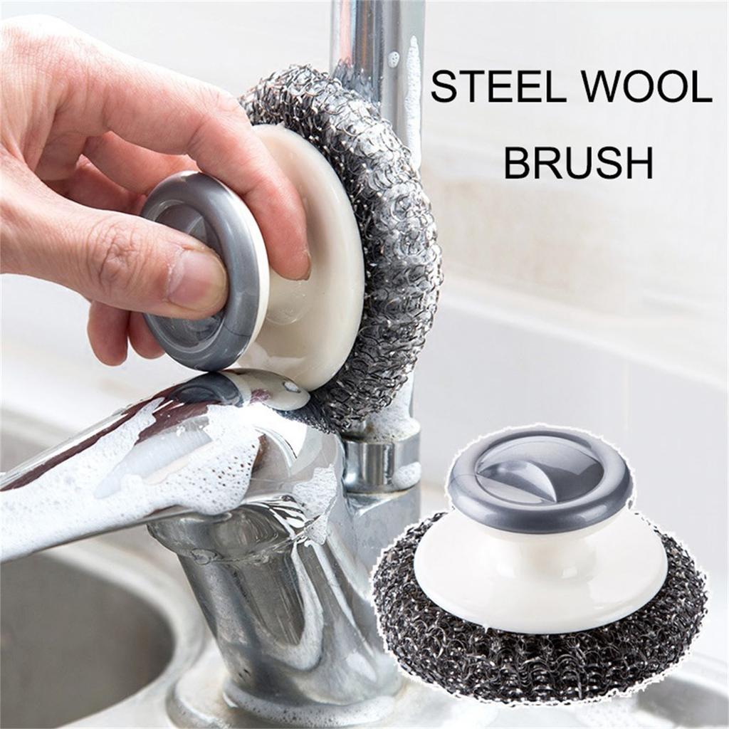 Multipurpose Dish Brush With Handle, Kitchen Steel Wool Brushes For Cleaning, With Steel Wool Bristles For Sink, Pots, Pans