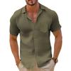 Men's summer retro linen loose Henry shirt casual beach shirt