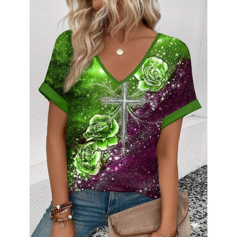 

Fashionable Women s V-neck Casual Short Sleeved T-shirt,Rretro Sports Style Casual Sportswear 2XL