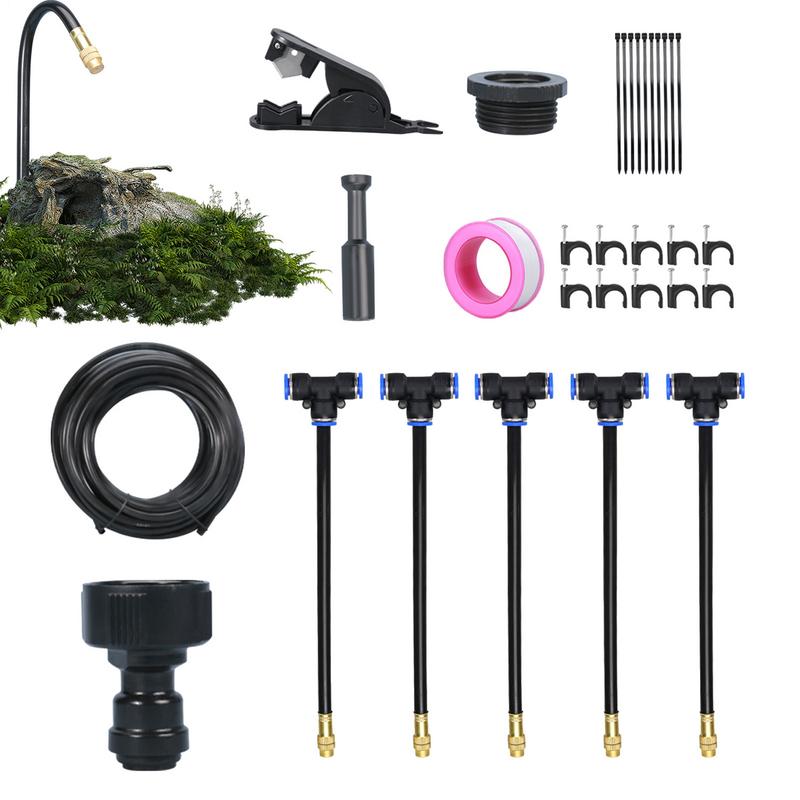 Tropfbewässerungssystem Tragbar 5m Automatische Bewässerung Einstellbare Tropfer Vernebelungs-Bewässerungskits Gartenschlauch 360 Grad Gebogen