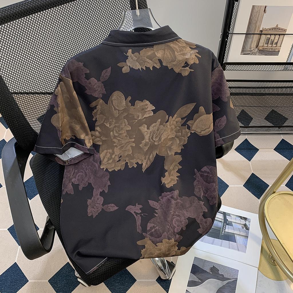 Summer Flower Full Printed Short Sleeve Printed Shirt Men's Seaside High-Grade Thin Casual Seaside Holiday Shirt Half Sleeve Top