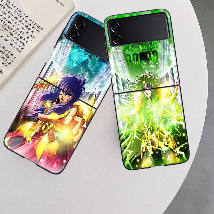 Saint Seiya Knights Of The Zodiac Phone Case For Samsung Z Flip 7 6 5G Galaxy Z Flip 5 4 3 Black Hard Cell Cover Luxury PC Shel