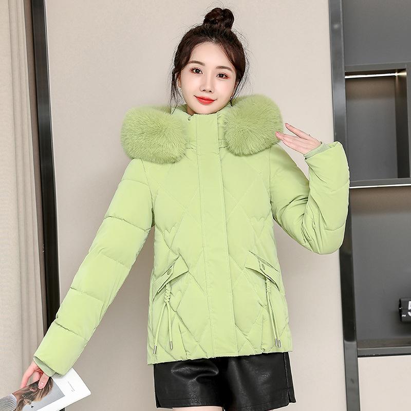 2025 Winter Wear New Down Cotton Jacket Slim Fit Hooded Big Fur Collar Student Cotton Jacket Women's Cropped Padded Jacket Thickened Jacket