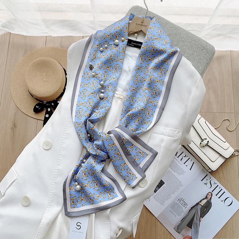 Ins Style Minimalist Double-Sided Striped Simulated Silk Long Scarf Satin Double Layered Scarf French Elegant Retro Headband